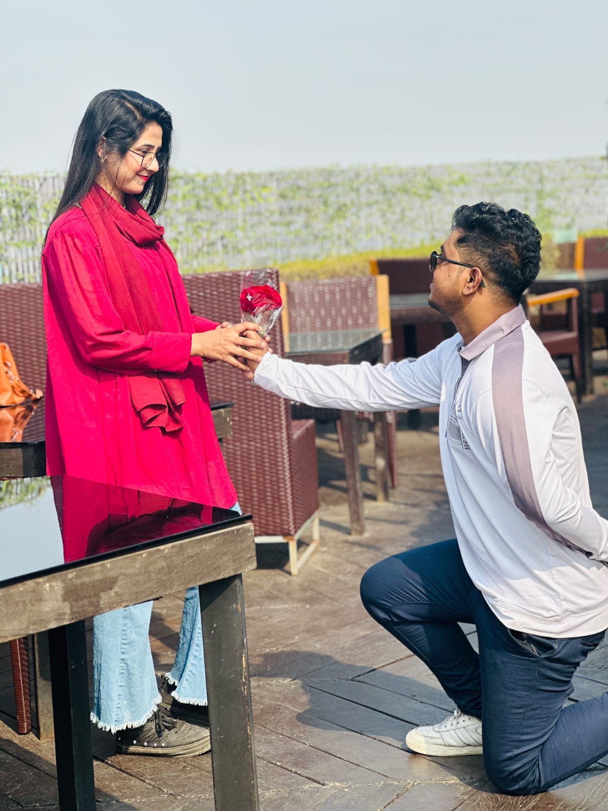 One knee, one rose — rooftop restaurant, Bangla Motor, Dhaka